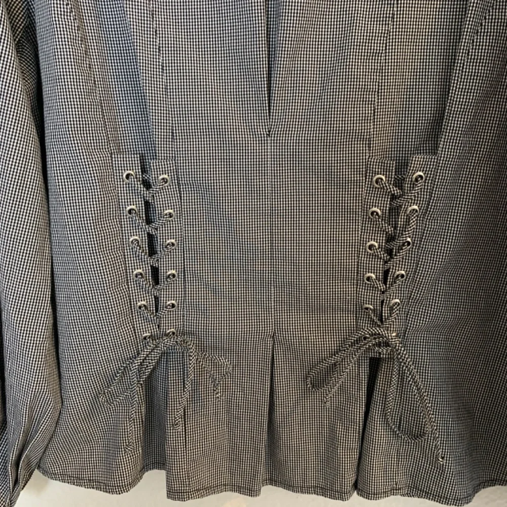 Sweet Grey Womens Top XL Gingham Corset Style Lace Up Side Zipper Whimsy Goth